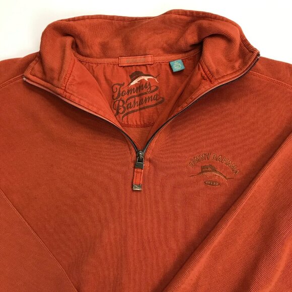 Tommy Bahama Men Zip Orange Cotton Large Pullover - Picture 3 of 5